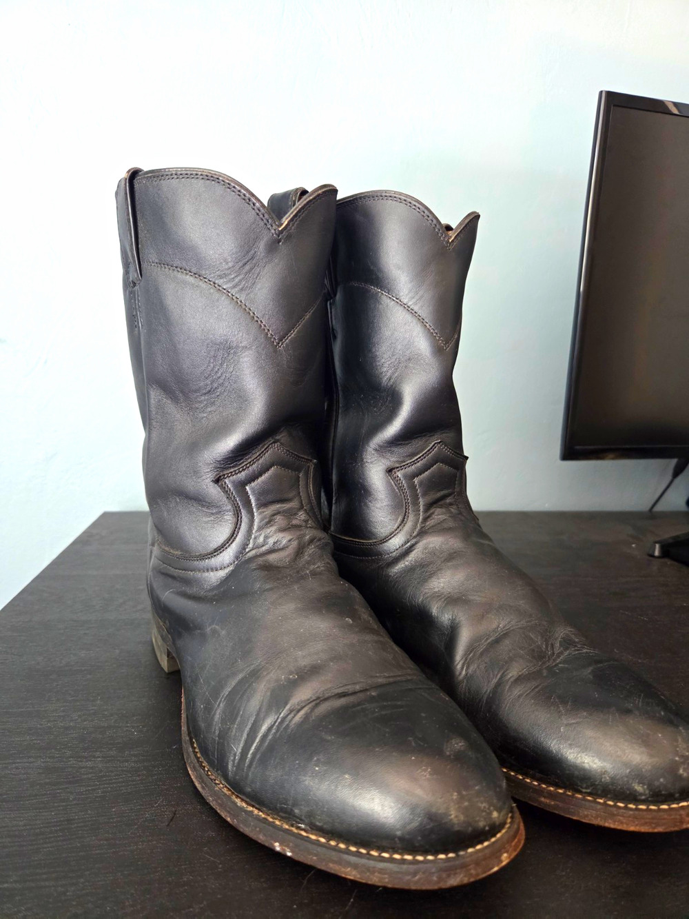 Justin Boots 3133 Men's Black Leather Pull-On Western Cowboy Boots Size 11